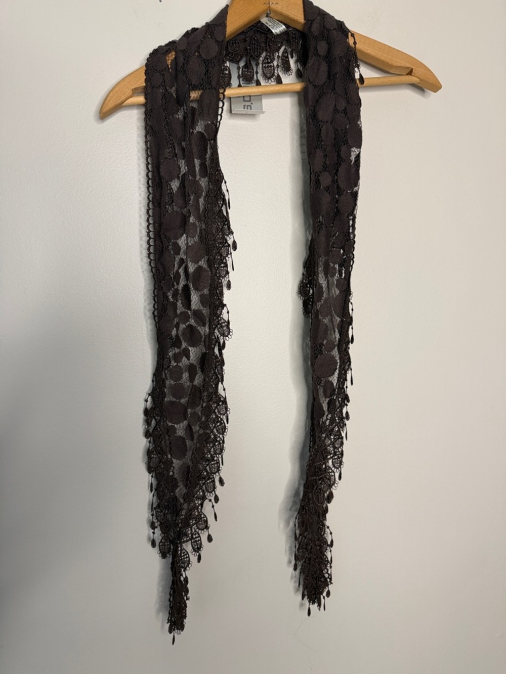 Chico's Dark Brown Lace Dot Fringe Scarf